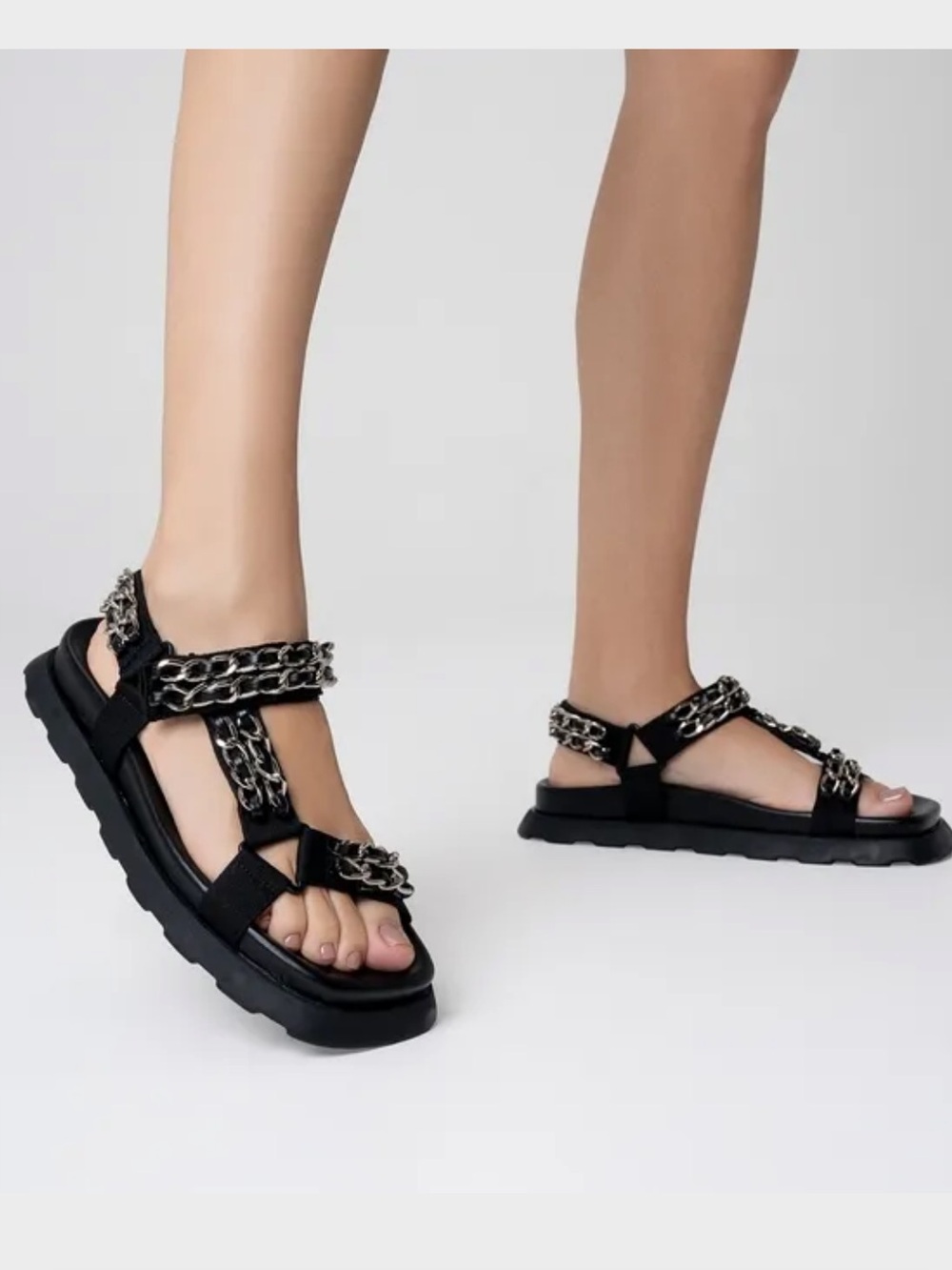 Carrano Iconic Chain Black Leather Sandal 6